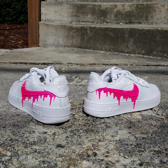 Nike Air Force 1 Low White Pink Paint Drip Custom NWT - Picture 5 of 8